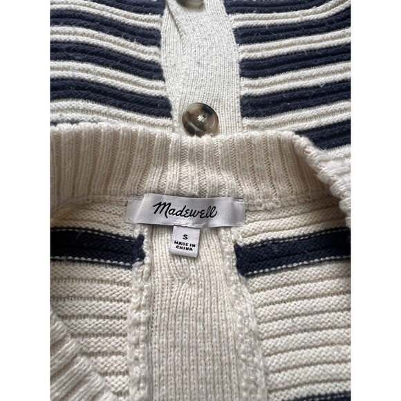 Madewell Greensboro Button Back Sweater blue cream striped small - Picture 7 of 9
